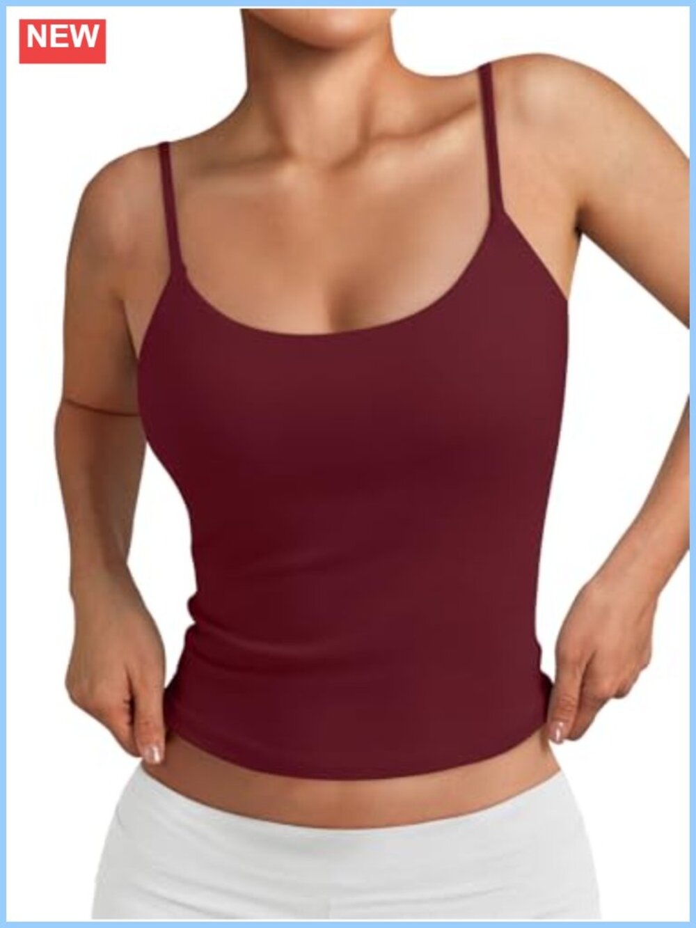 Womens Double Lined Strappy Cami Tank Scoop Neck Adjustable Spaghetti Strap